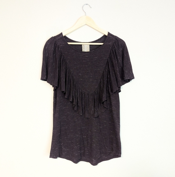 Anthropologie X Dolan Brown Heathered Ruffle Top - Picture 1 of 3
